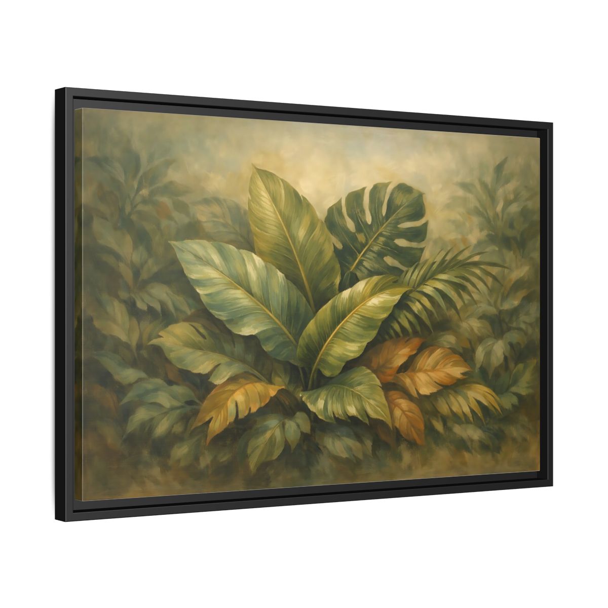Side Mockup 14. Nature Tropical Foliage Green Botanical shown as stretched canvas wall art