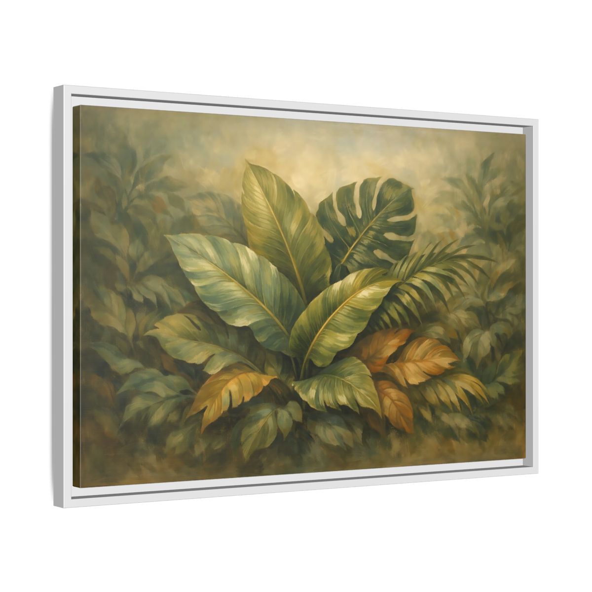 Side Mockup 10. Nature Tropical Foliage Green Botanical shown as stretched canvas wall art