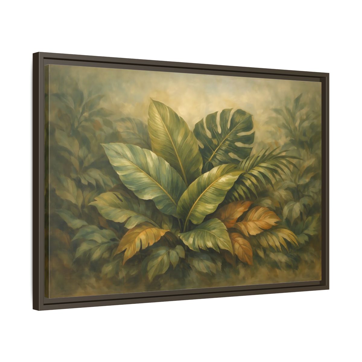 Side Mockup 11. Nature Tropical Foliage Green Botanical shown as stretched canvas wall art