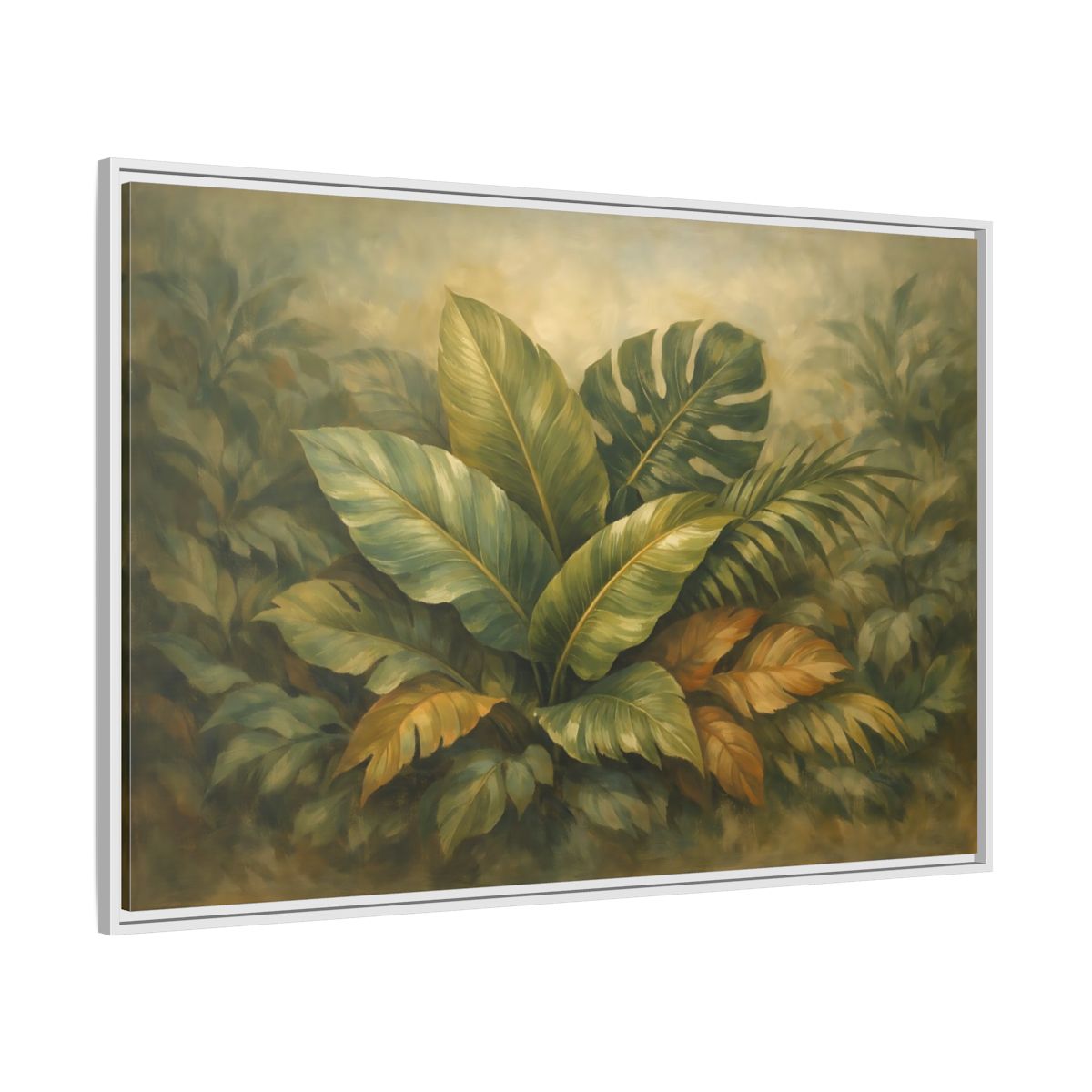 Side Mockup 7. Nature Tropical Foliage Green Botanical shown as stretched canvas wall art