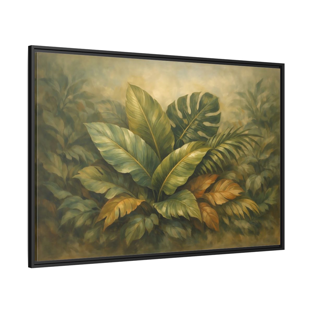 Side Mockup 12. Nature Tropical Foliage Green Botanical shown as stretched canvas wall art