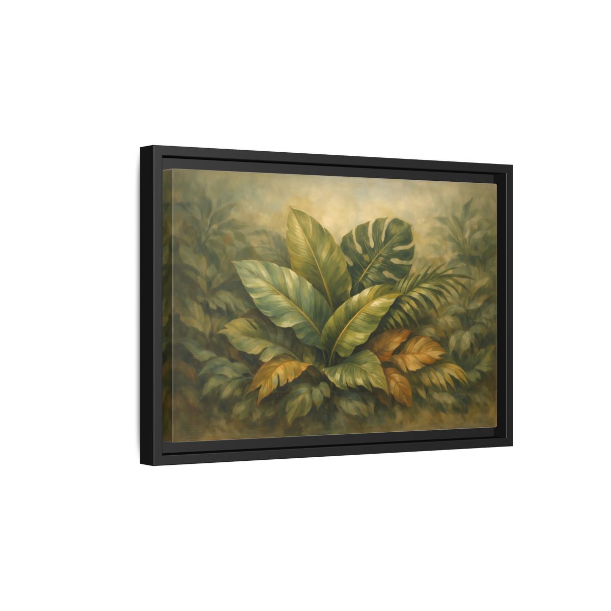 Side Mockup 6. Nature Tropical Foliage Green Botanical shown as stretched canvas wall art