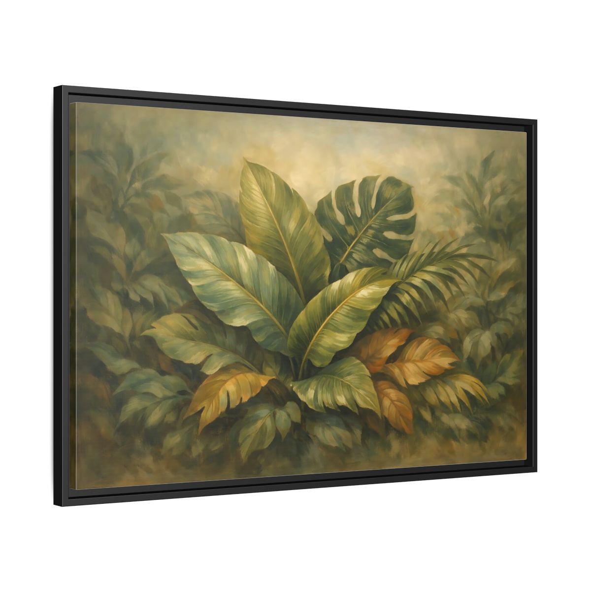 Side Mockup 13. Nature Tropical Foliage Green Botanical shown as stretched canvas wall art