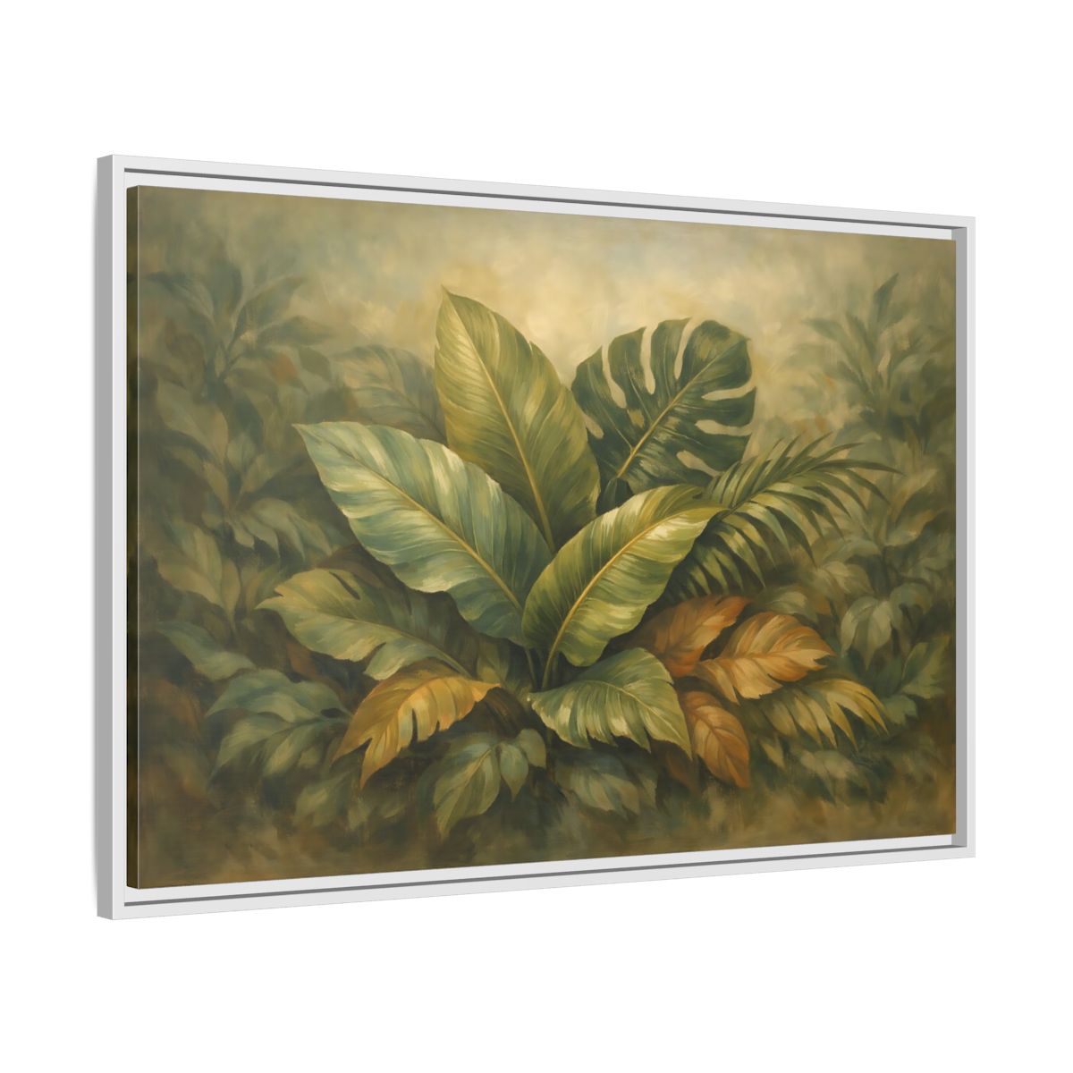 Side Mockup 8. Nature Tropical Foliage Green Botanical shown as stretched canvas wall art