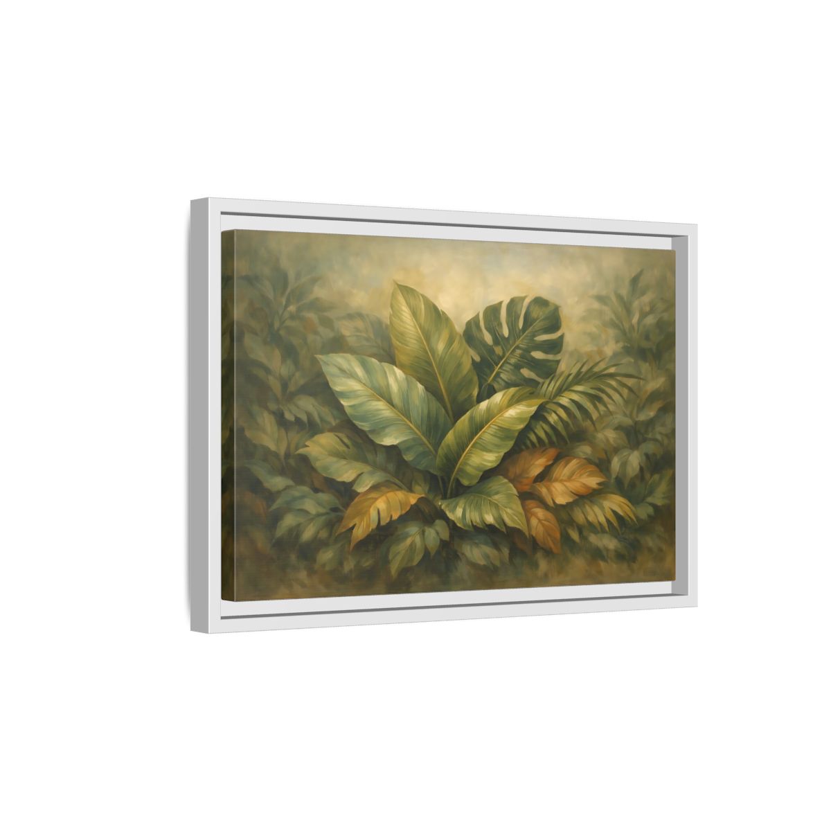 Side Mockup 4. Nature Tropical Foliage Green Botanical shown as stretched canvas wall art