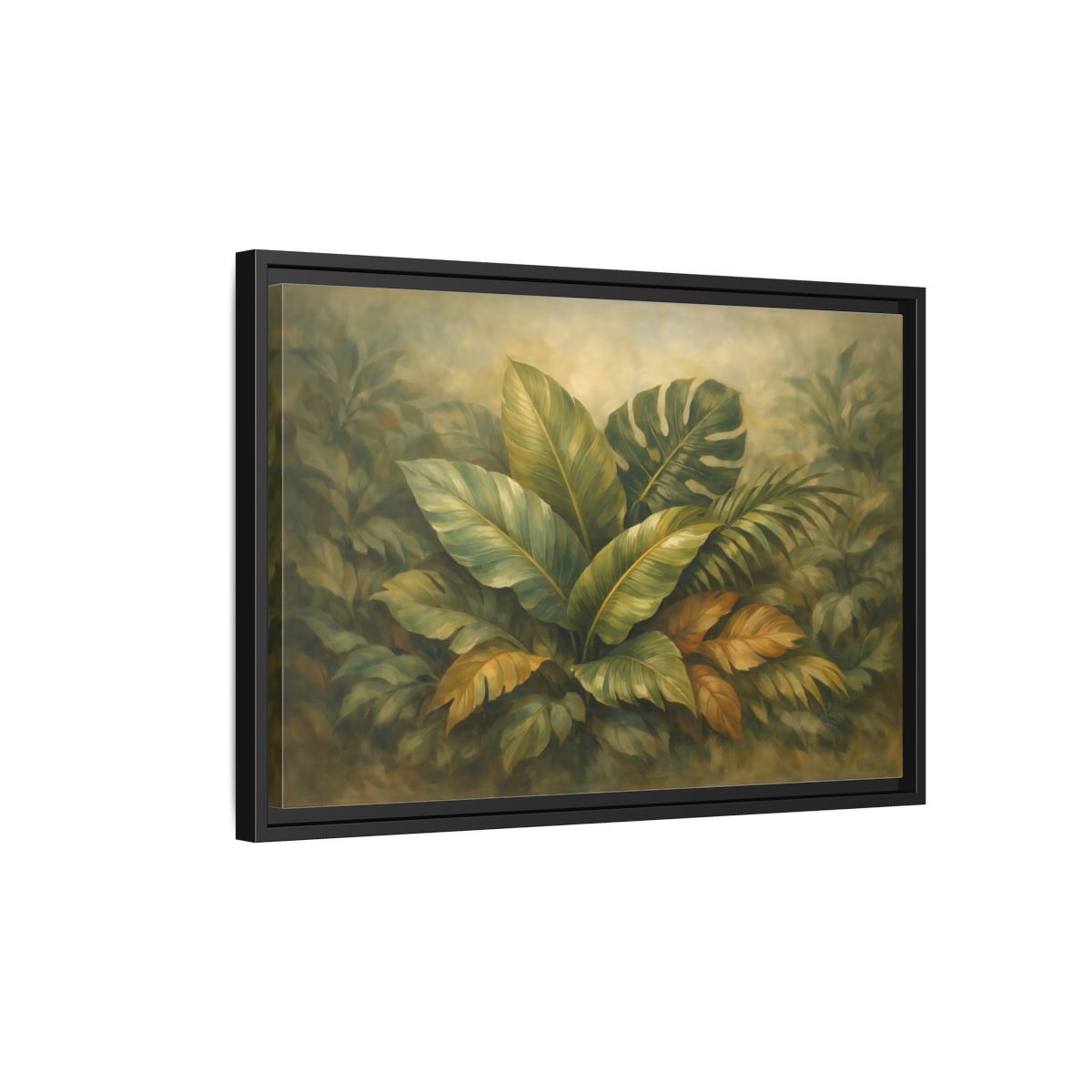 Side Mockup 3. Nature Tropical Foliage Green Botanical shown as stretched canvas wall art
