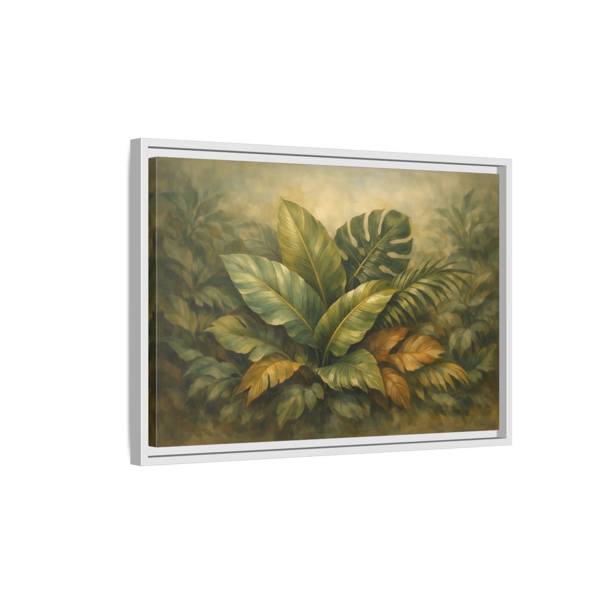 Side Mockup 1. Nature Tropical Foliage Green Botanical shown as stretched canvas wall art