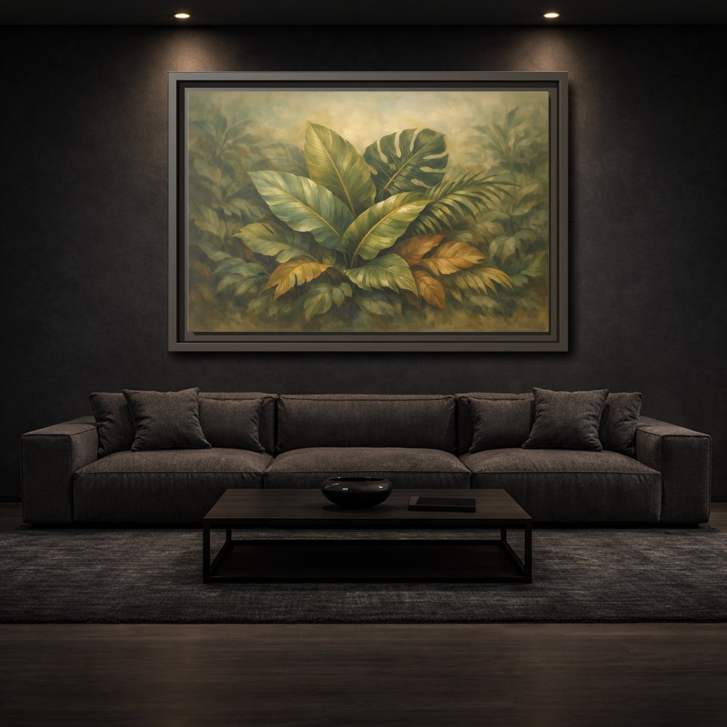 Mockup 2. Nature Tropical Foliage Green Botanical shown as stretched canvas wall art