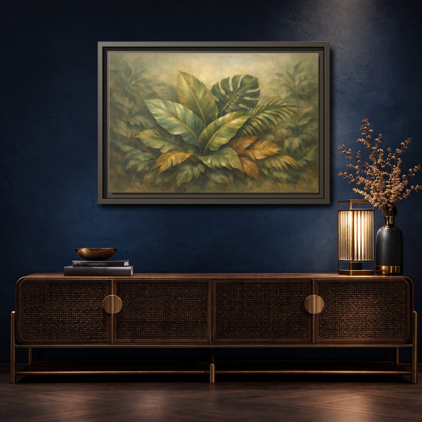 Mockup 4. Nature Tropical Foliage Green Botanical shown as stretched canvas wall art