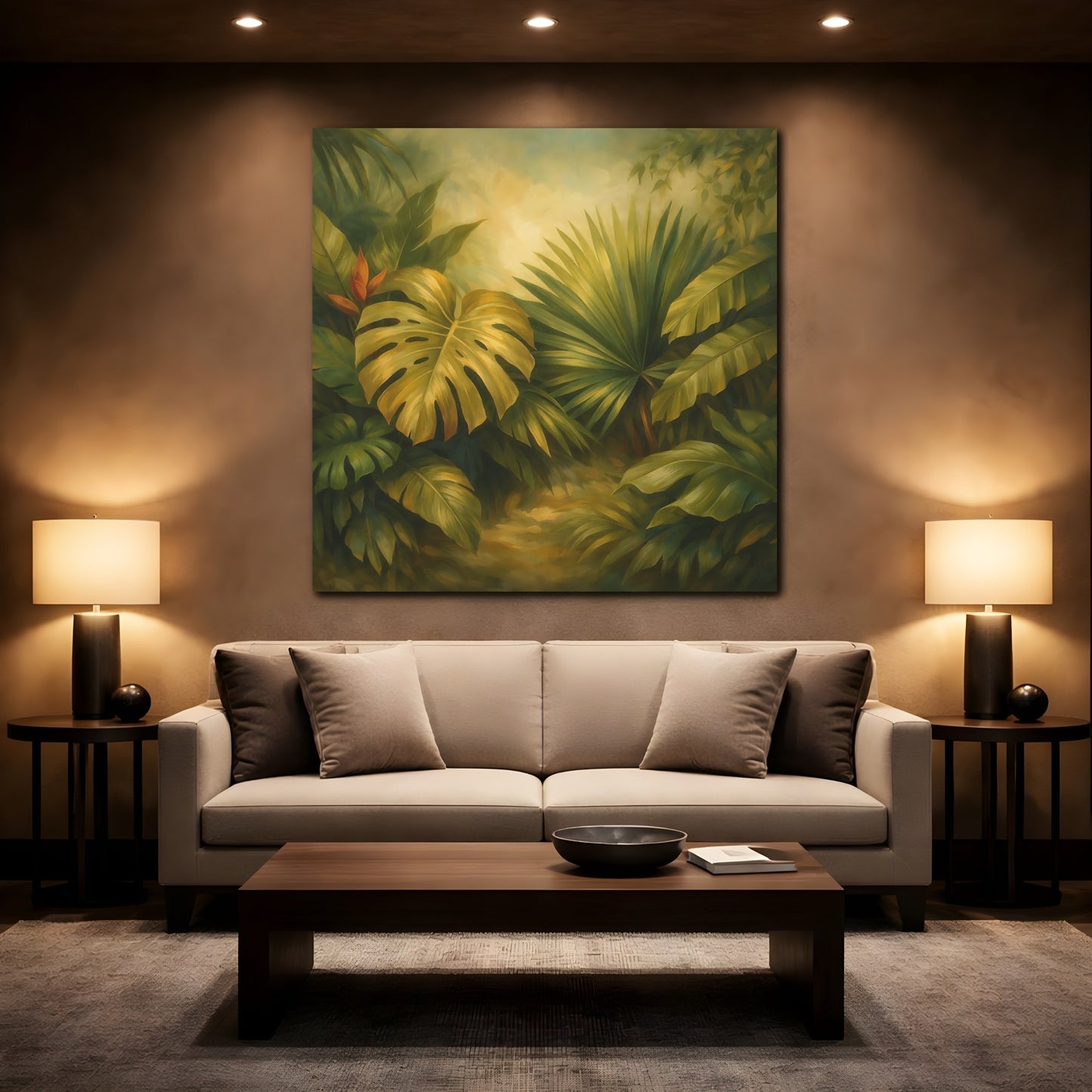 Mockup 2. Nature Tropical Foliage Tropical Jungle Leaves shown as stretched canvas wall art