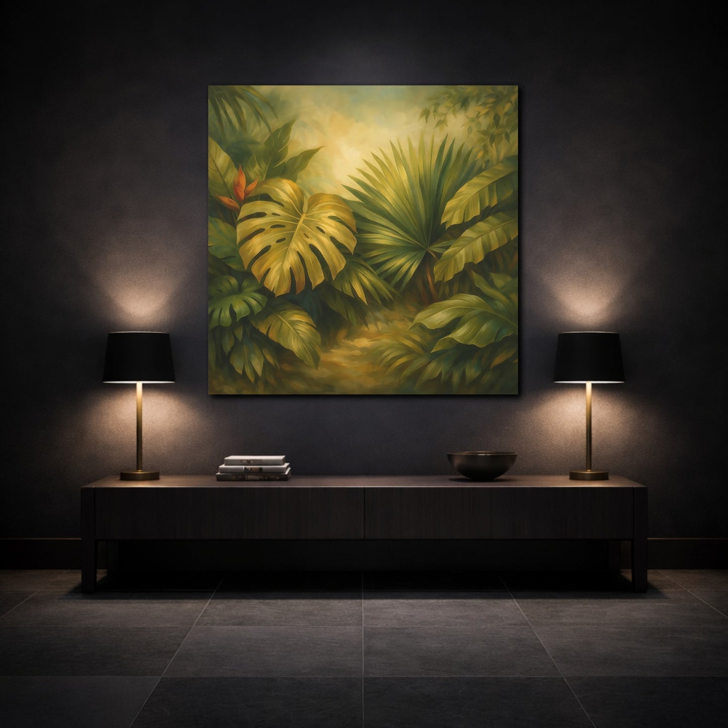 Mockup 3. Nature Tropical Foliage Tropical Jungle Leaves shown as stretched canvas wall art