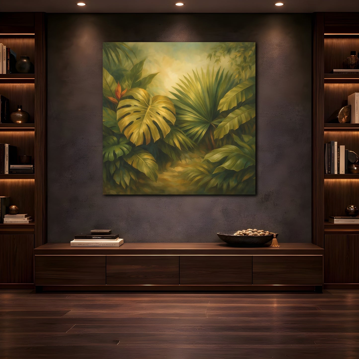 Mockup 4. Nature Tropical Foliage Tropical Jungle Leaves shown as stretched canvas wall art