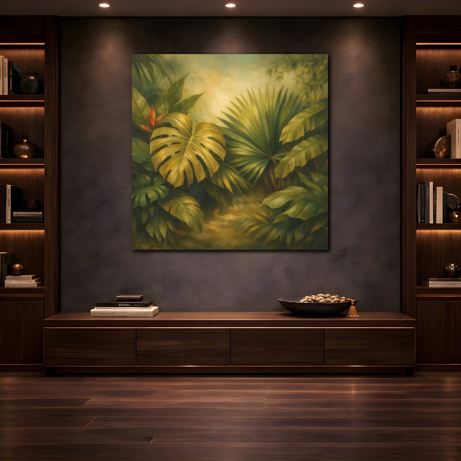 Mockup 4. Nature Tropical Foliage Tropical Jungle Leaves shown as stretched canvas wall art