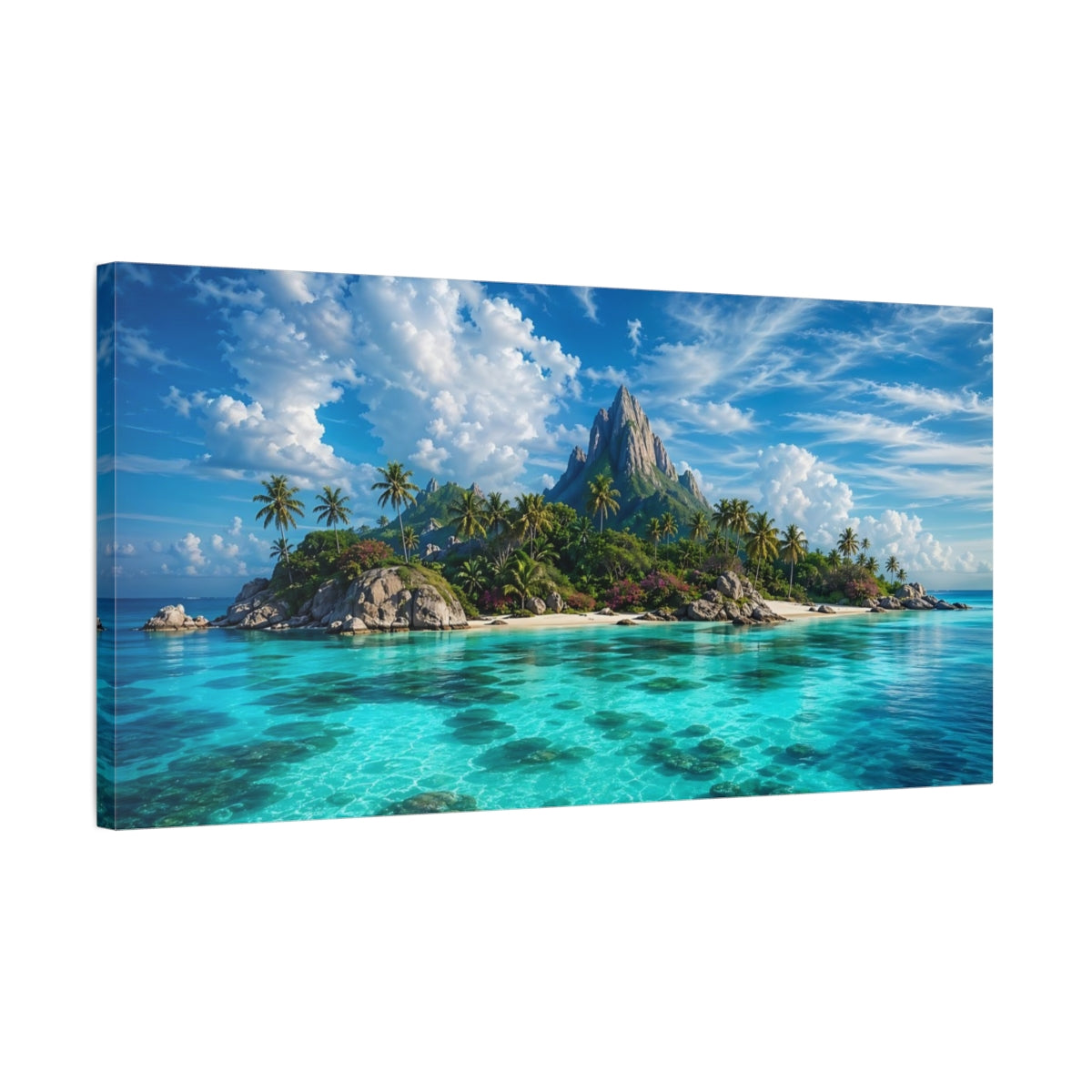 Side Mockup 1. Nature Tropical Island Tropical Island Blue shown as stretched canvas wall art