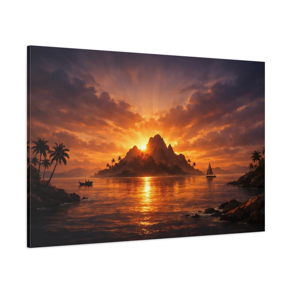 Nature Tropical Island Sunset - Canvas Wall Art Print - YesArtYes