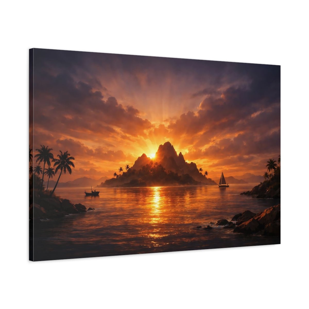 Nature Tropical Island Sunset - Canvas Wall Art Print - YesArtYes
