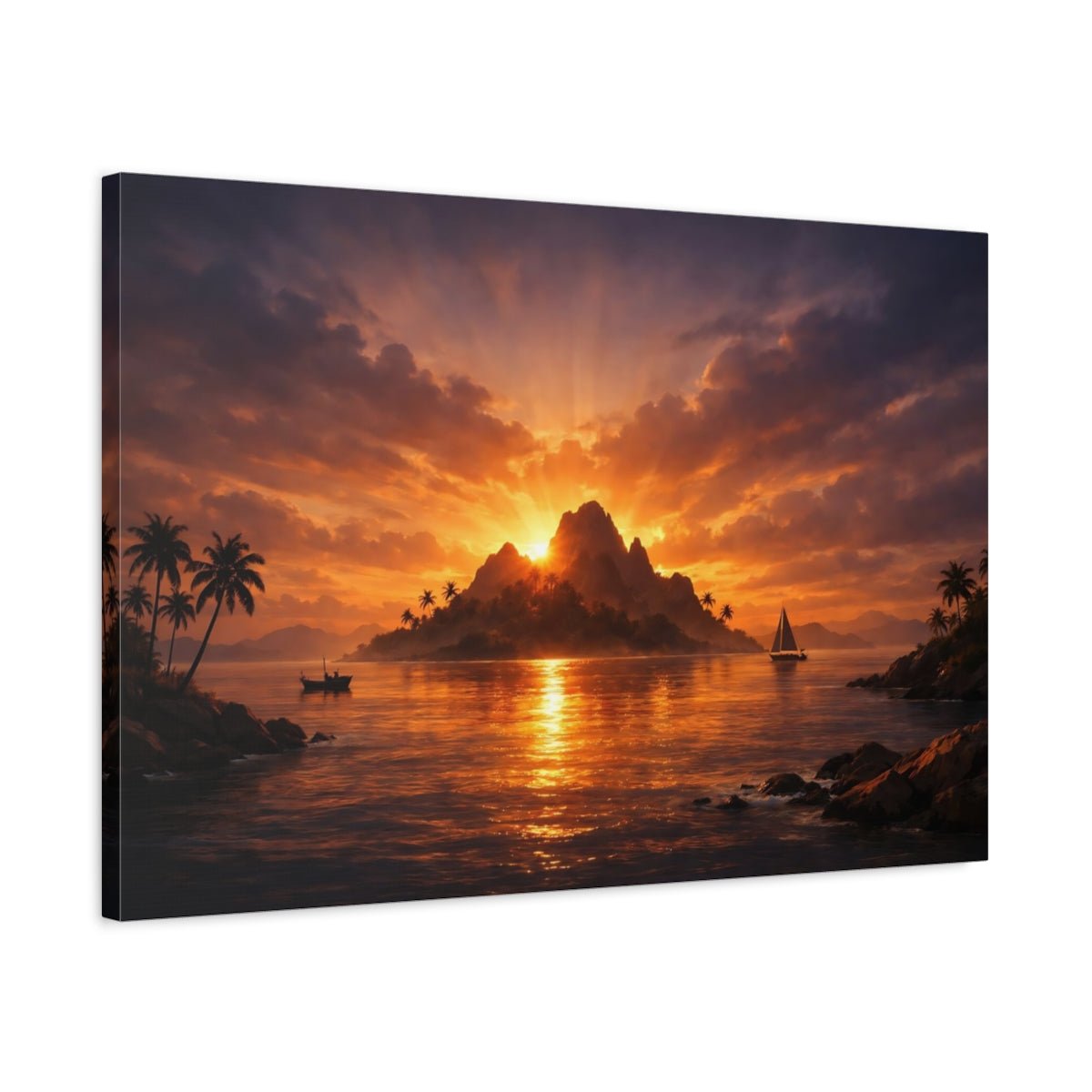 Nature Tropical Island Sunset - Canvas Wall Art Print - YesArtYes
