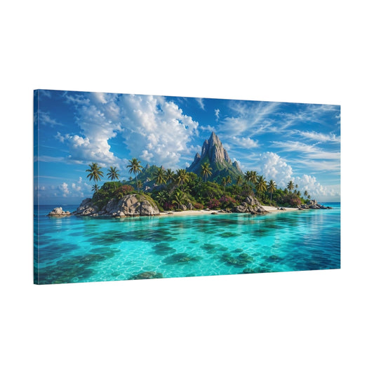Main Mockup. Nature Tropical Island Tropical Island Blue shown as stretched canvas wall art
