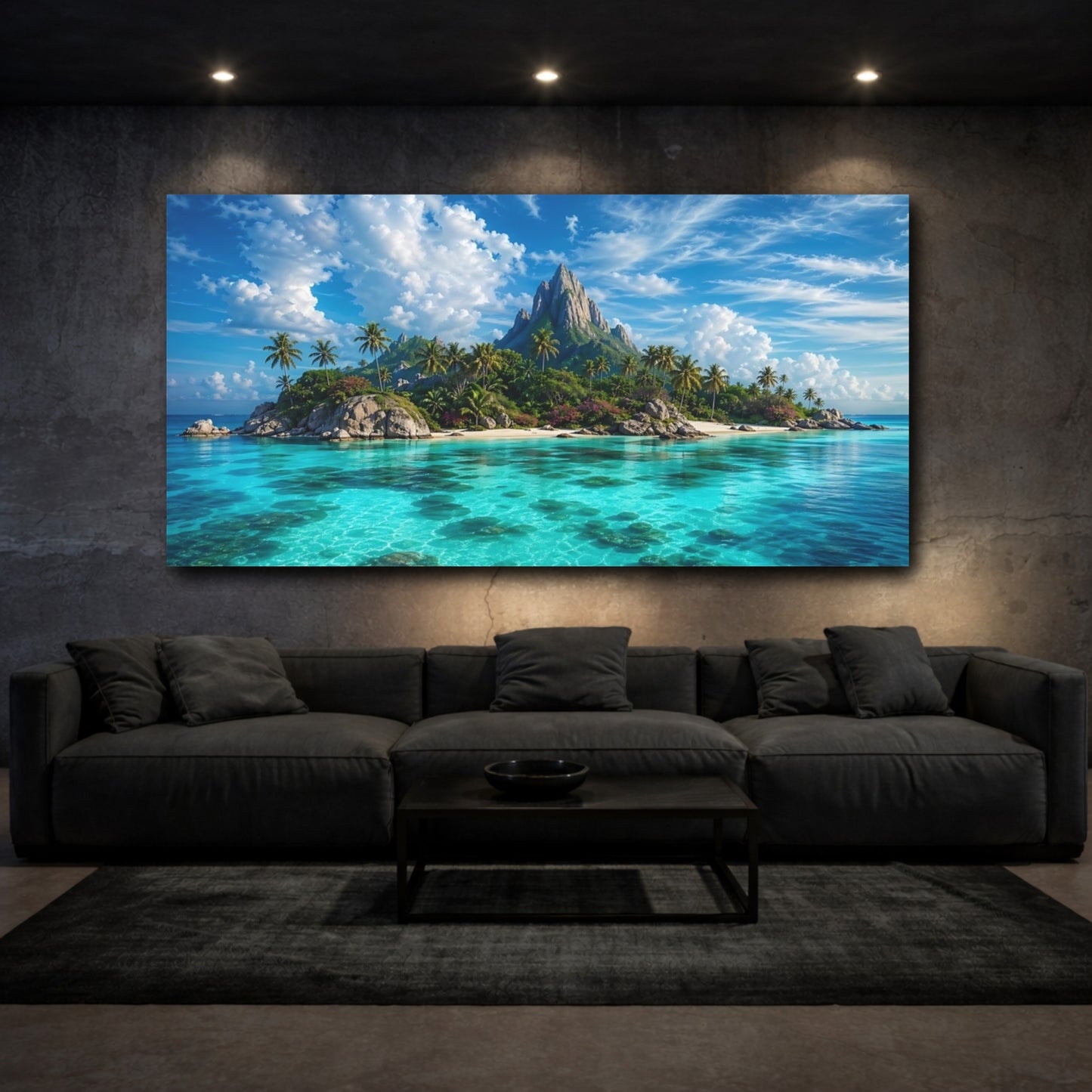 Mockup 2. Nature Tropical Island Tropical Island Blue shown as stretched canvas wall art