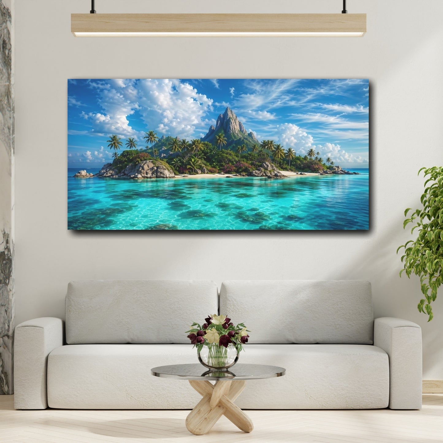 Mockup 3. Nature Tropical Island Tropical Island Blue shown as stretched canvas wall art