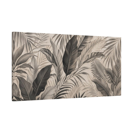 Main Mockup. Nature Tropical Leaves Brown And Black shown as stretched canvas wall art
