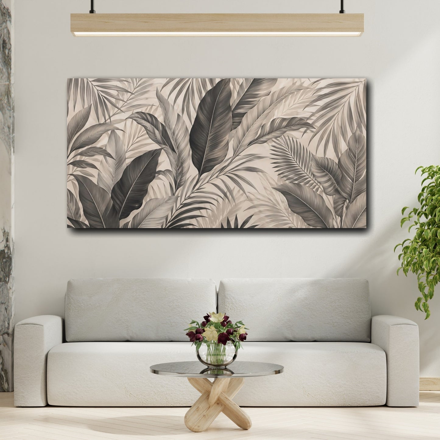 Mockup 3. Nature Tropical Leaves Brown And Black shown as stretched canvas wall art