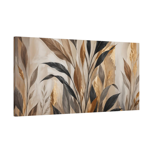 Main Mockup. Nature Tropical Leaves Brown And Gold Foliage shown as stretched canvas wall art