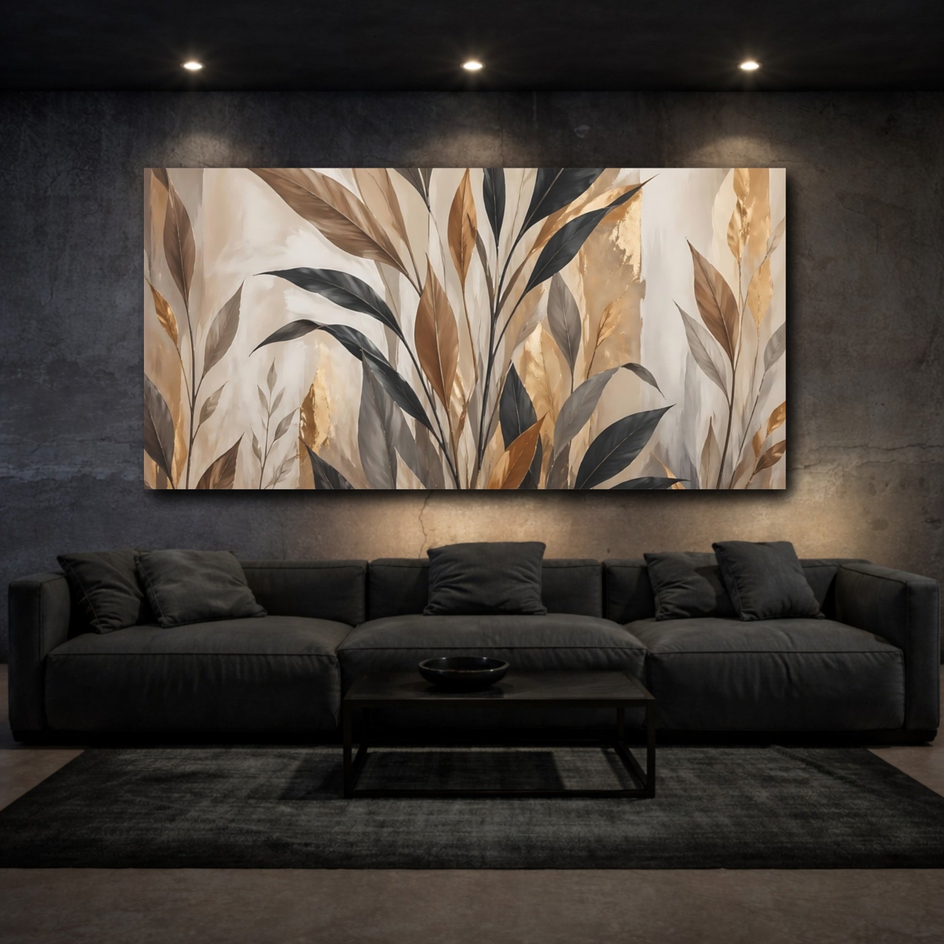 Mockup 2. Nature Tropical Leaves Brown And Gold Foliage shown as stretched canvas wall art