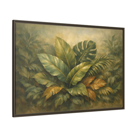 Main Mockup. Nature Tropical Leaves Green Botanical shown as stretched canvas wall art