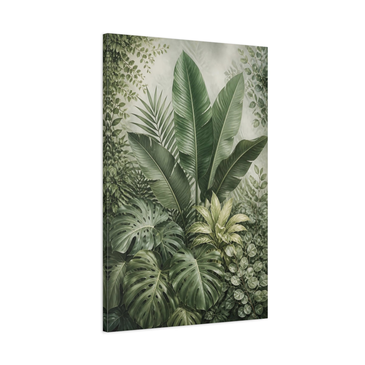 Main Mockup. Nature Tropical Leaves Green Botanical shown as stretched canvas wall art