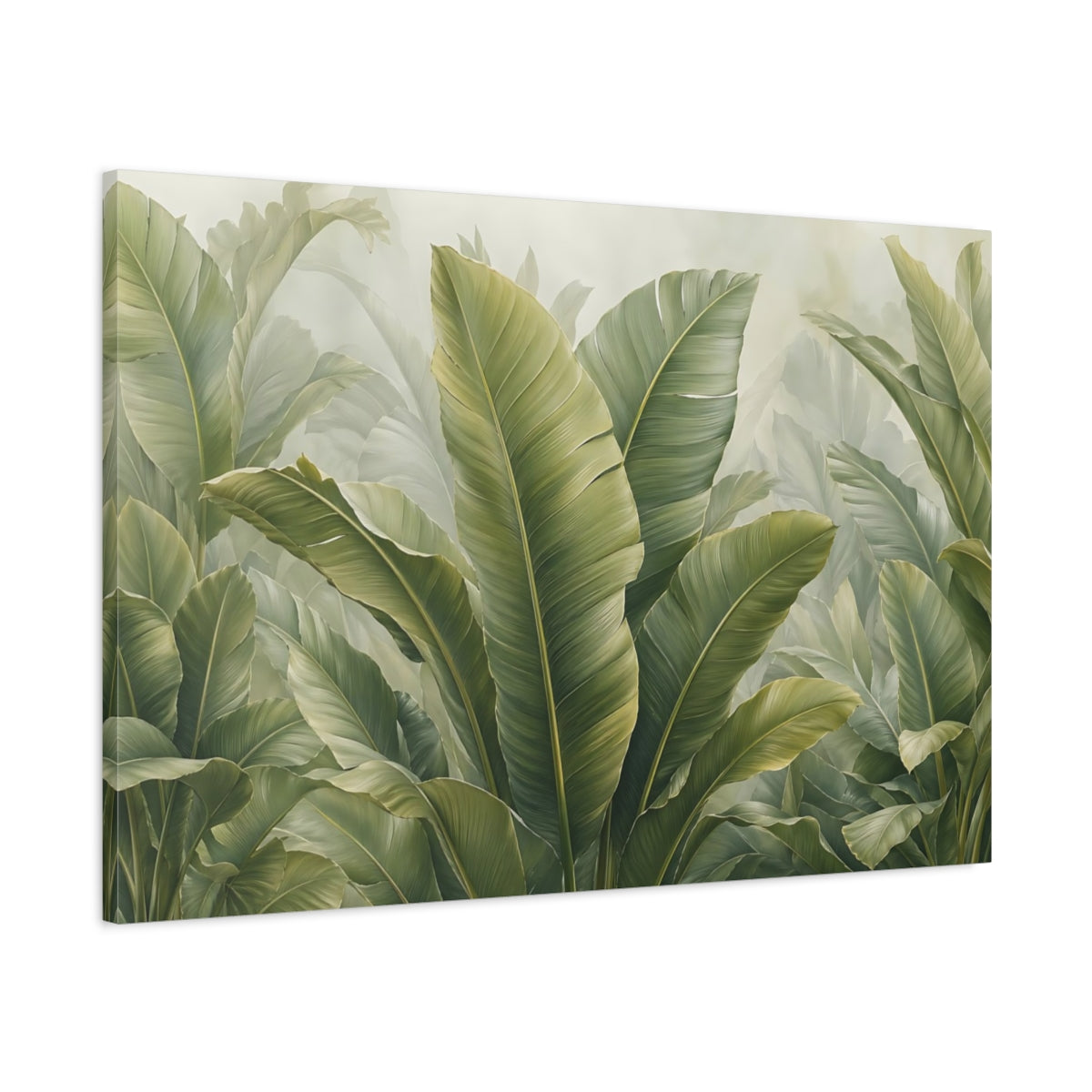 Main Mockup. Nature Tropical Leaves Green Leaves shown as stretched canvas wall art