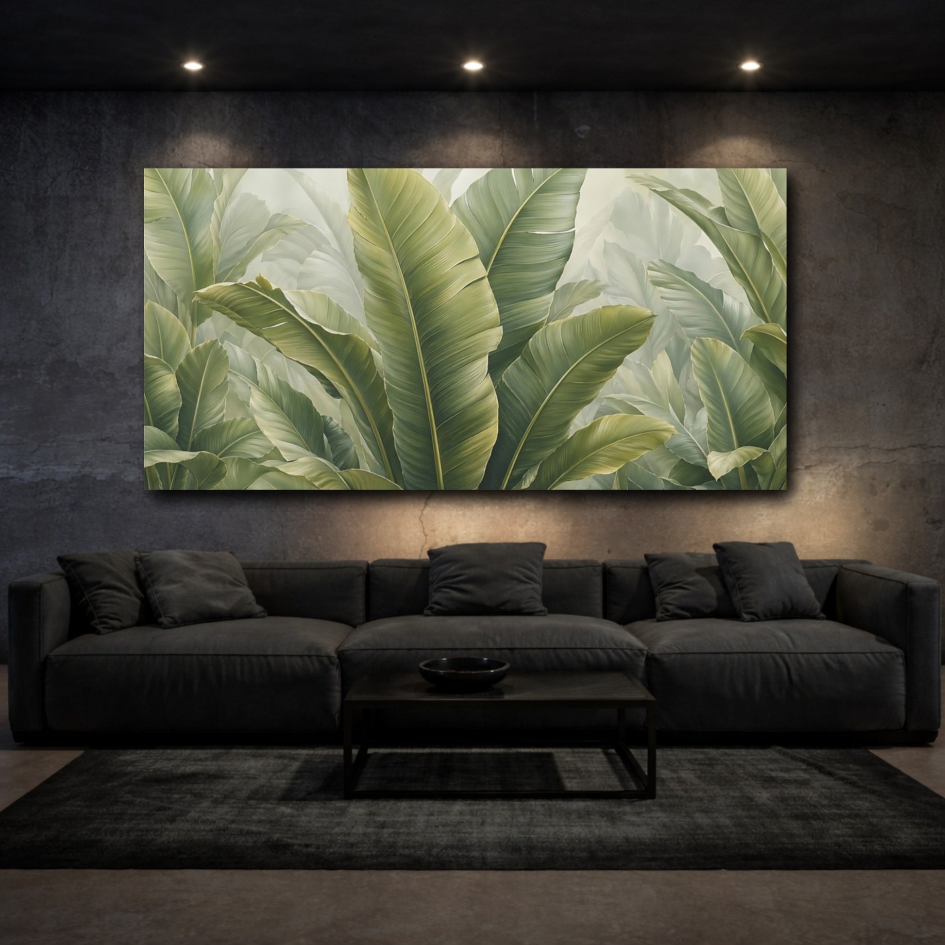 Mockup 2. Nature Tropical Leaves Green Tropical shown as stretched canvas wall art