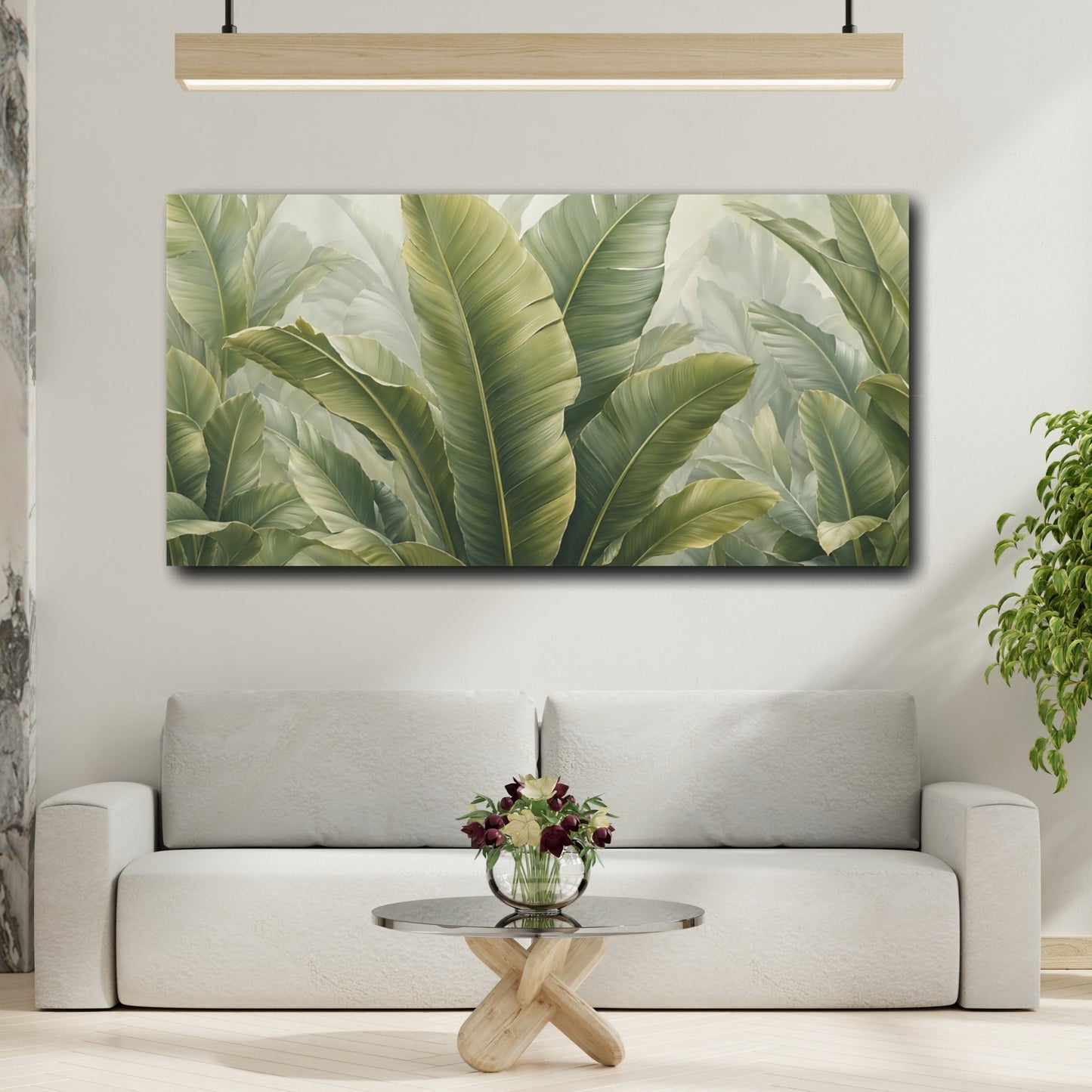 Mockup 3. Nature Tropical Leaves Green Tropical shown as stretched canvas wall art