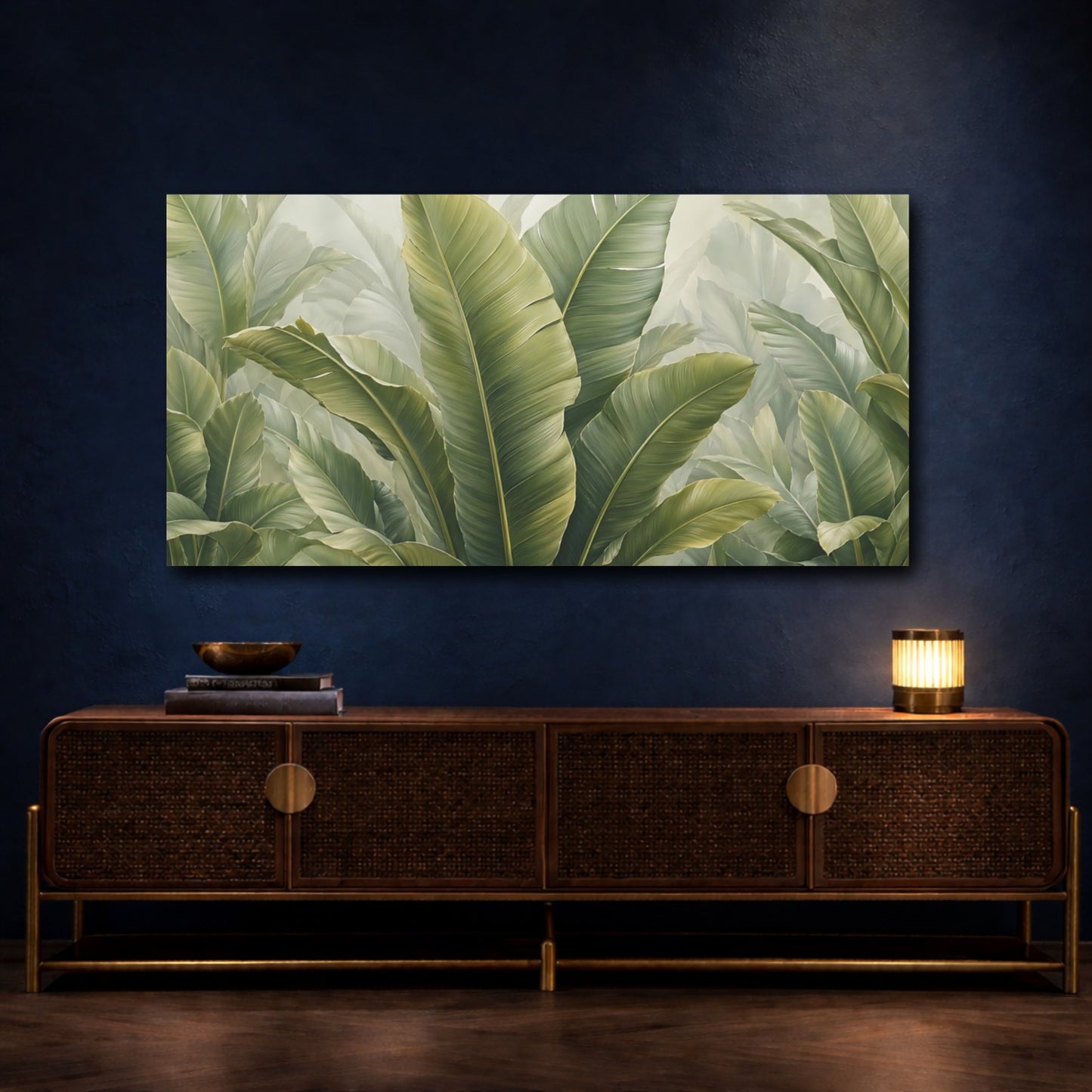 Mockup 4. Nature Tropical Leaves Green Tropical shown as stretched canvas wall art
