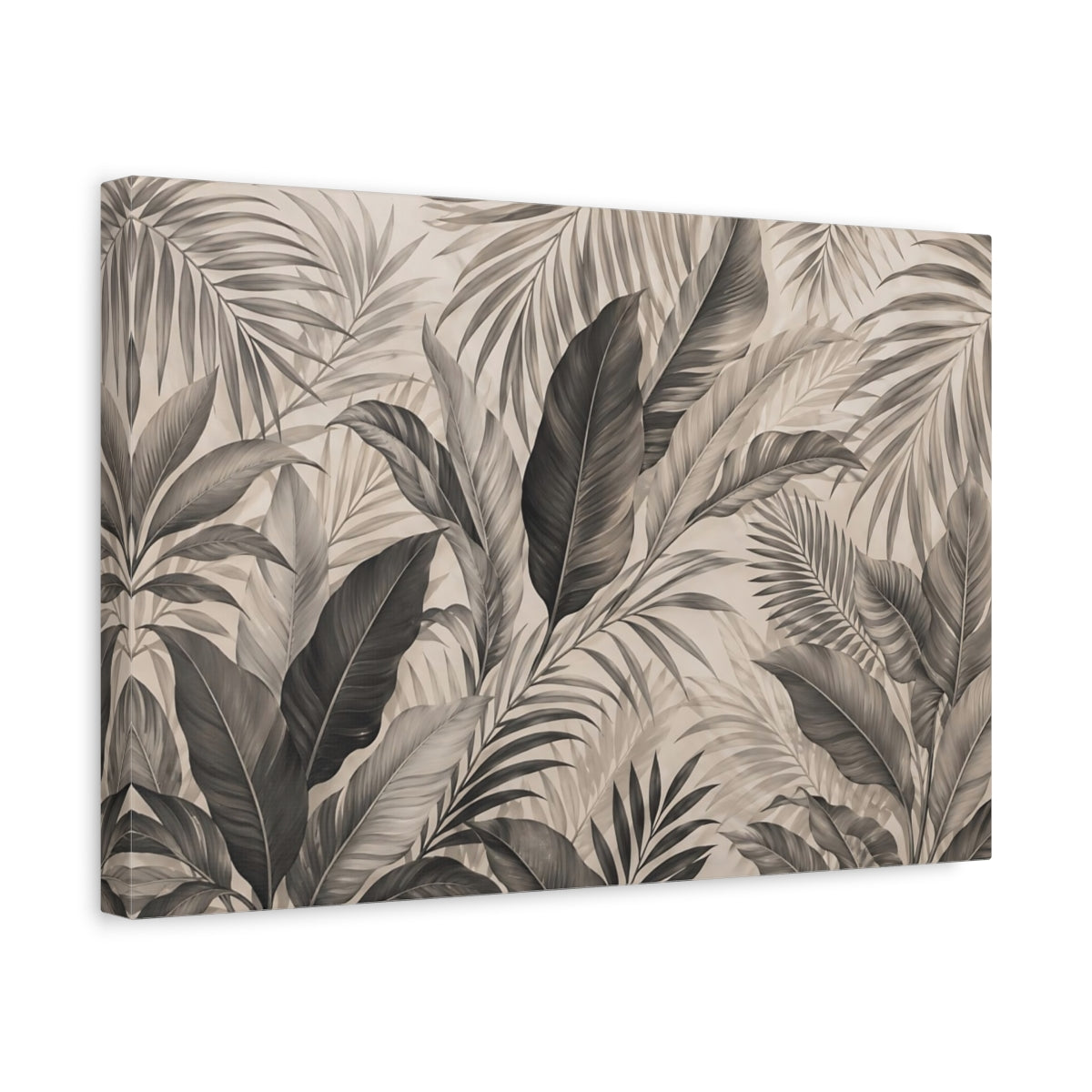 Side Mockup 4. Nature Tropical Leaves Sepia Tropical shown as stretched canvas wall art