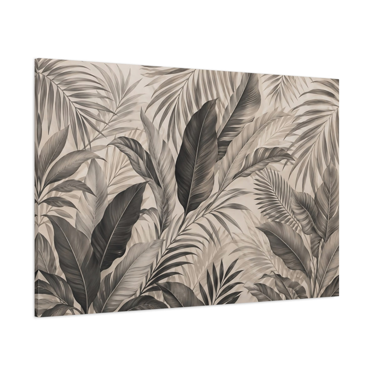 Side Mockup 1. Nature Tropical Leaves Sepia Tropical shown as stretched canvas wall art