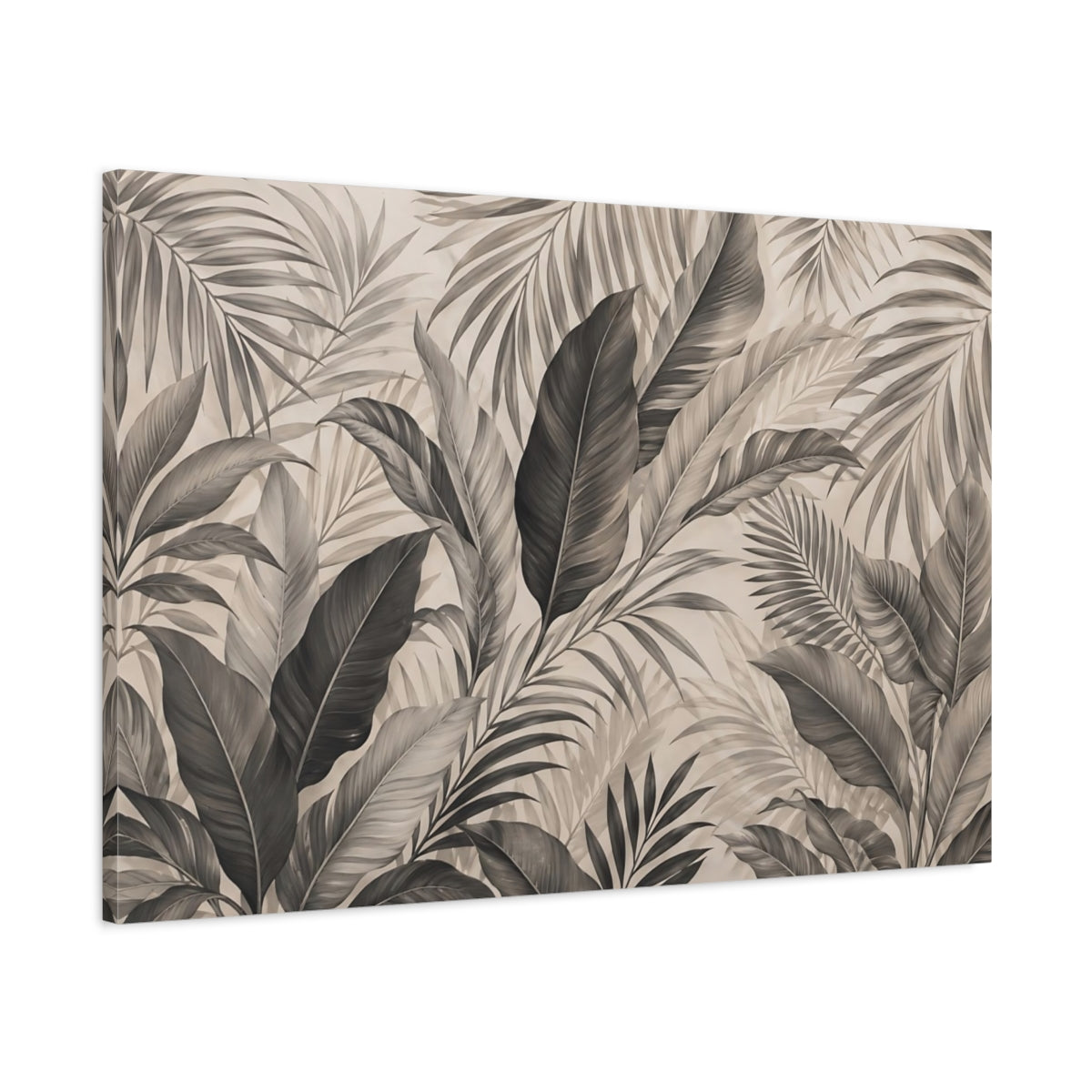 Main Mockup. Nature Tropical Leaves Sepia Tropical shown as stretched canvas wall art