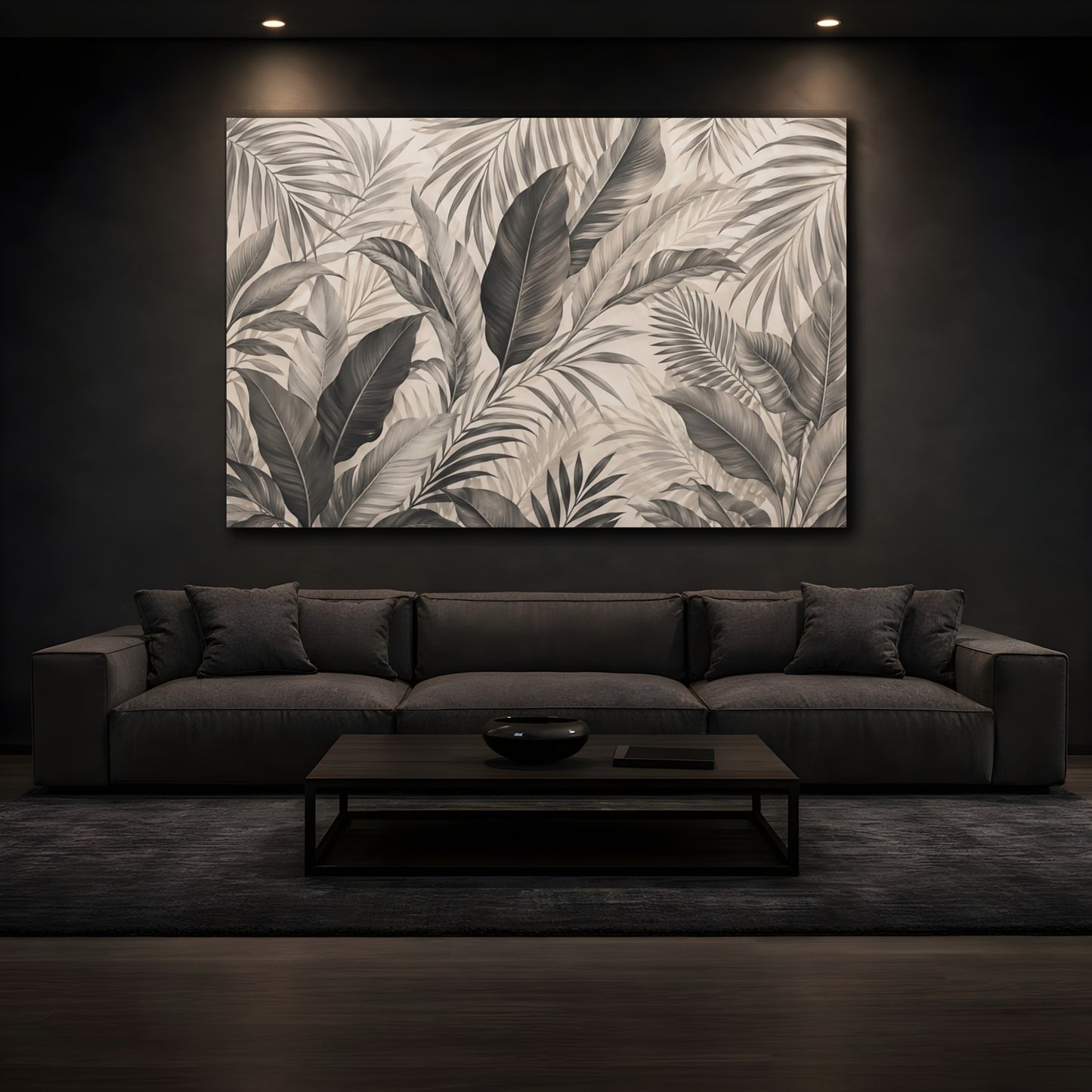 Mockup 4. Nature Tropical Leaves Sepia Tropical shown as stretched canvas wall art