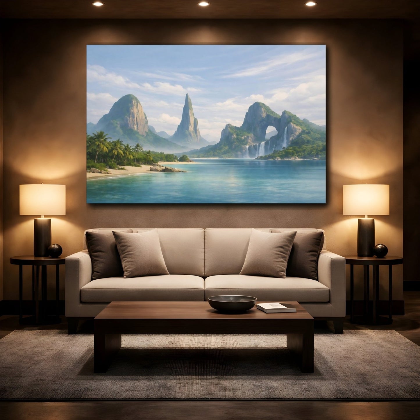 Nature Tropical Mountains Blue Landscape - Canvas Wall Art Print - YesArtYes