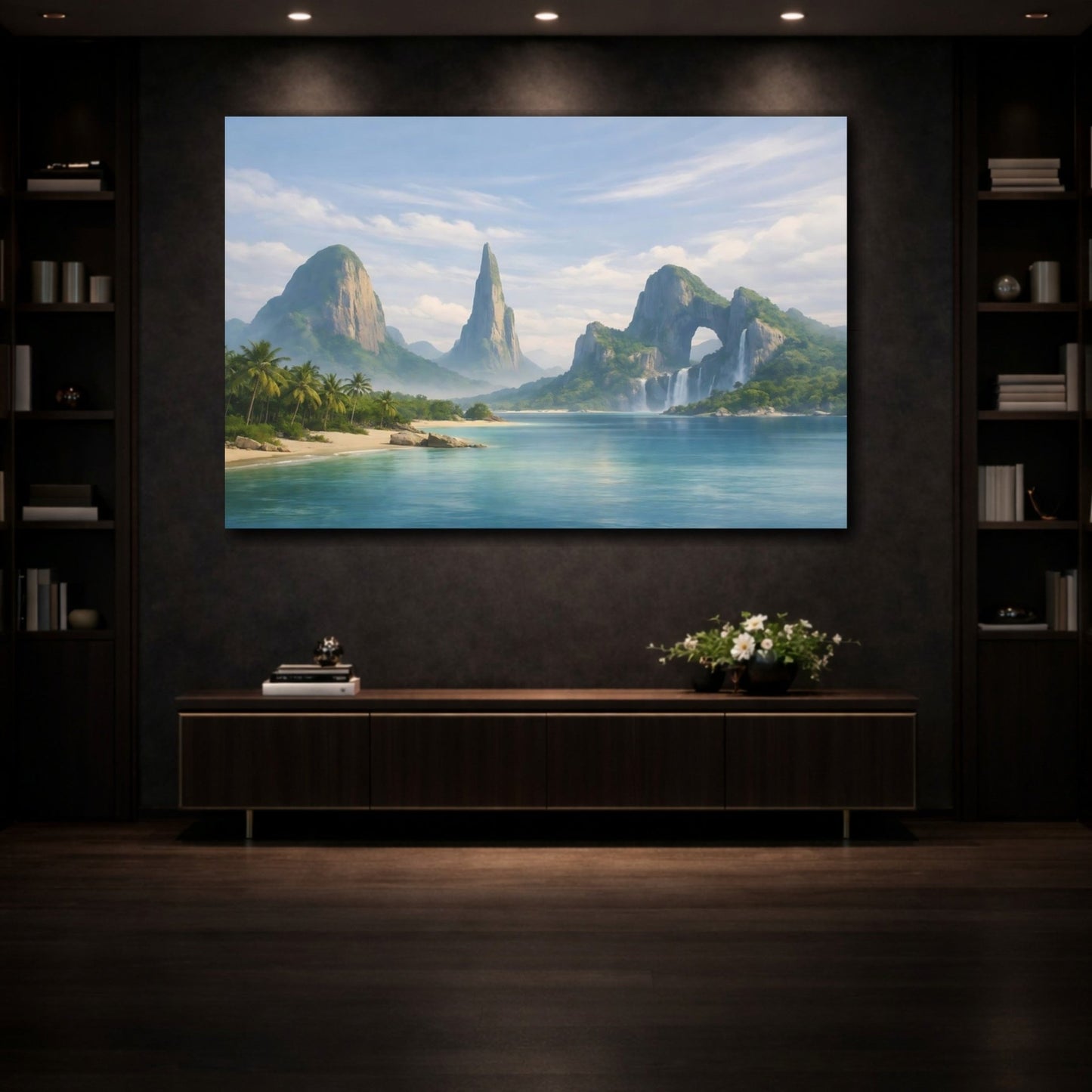 Nature Tropical Mountains Blue Landscape - Canvas Wall Art Print - YesArtYes