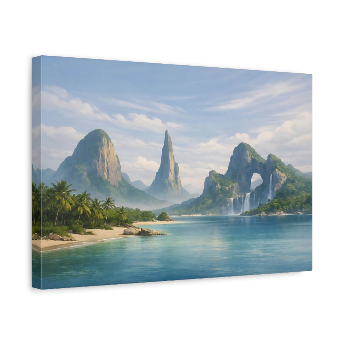 Side Mockup 4. Nature Tropical Mountains Tropical Blue Landscape shown as stretched canvas wall art