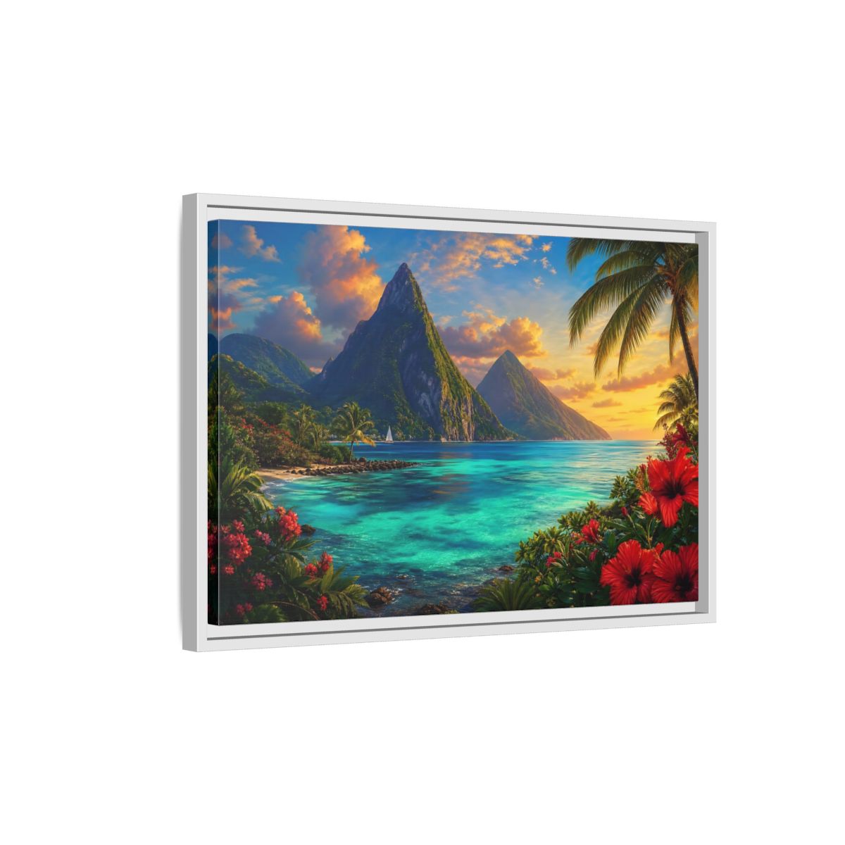 Side Mockup 1. Nature Tropical Mountains Turquoise Blue shown as stretched canvas wall art