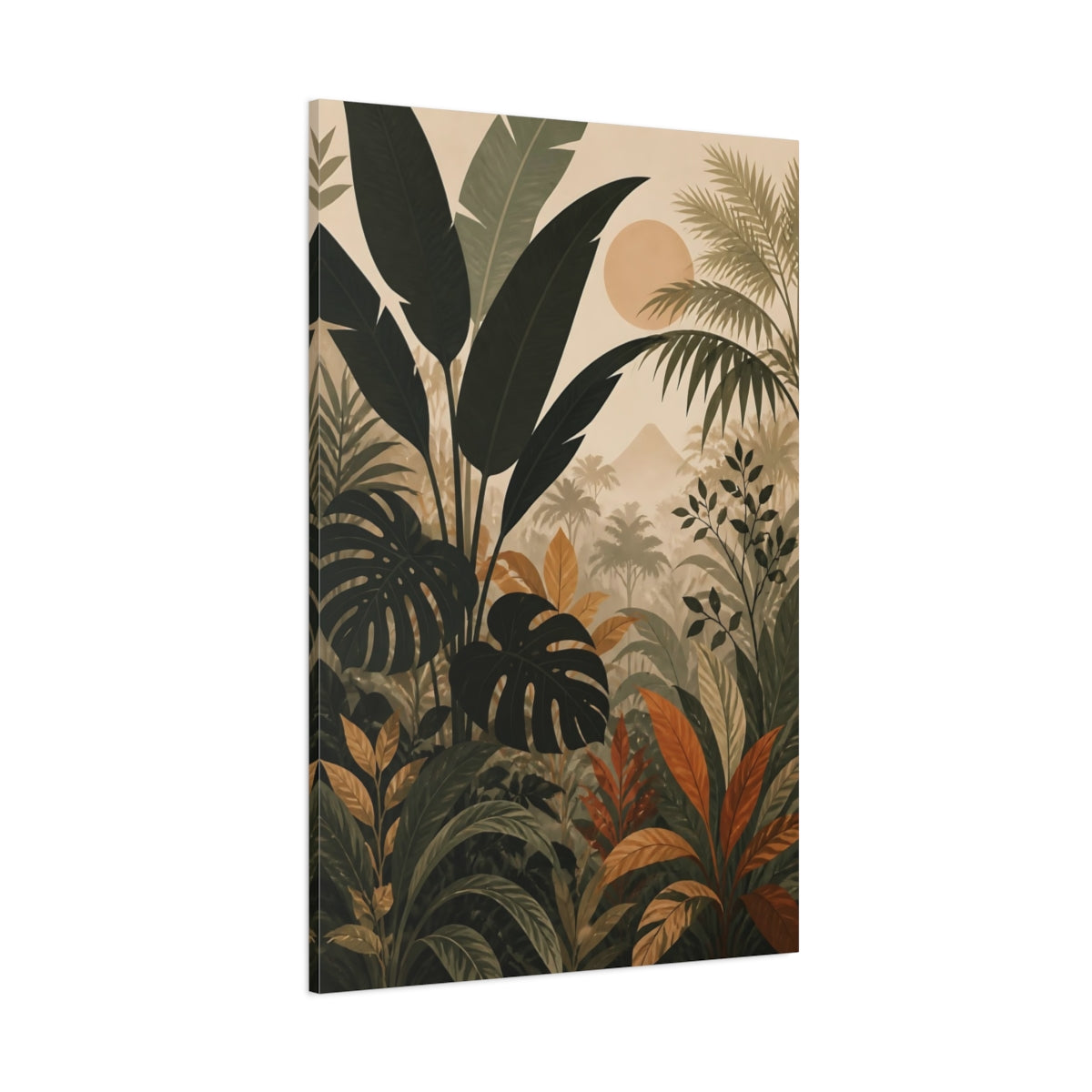 Side Mockup 1. Nature Tropical Plants Tropical Jungle Green shown as stretched canvas wall art