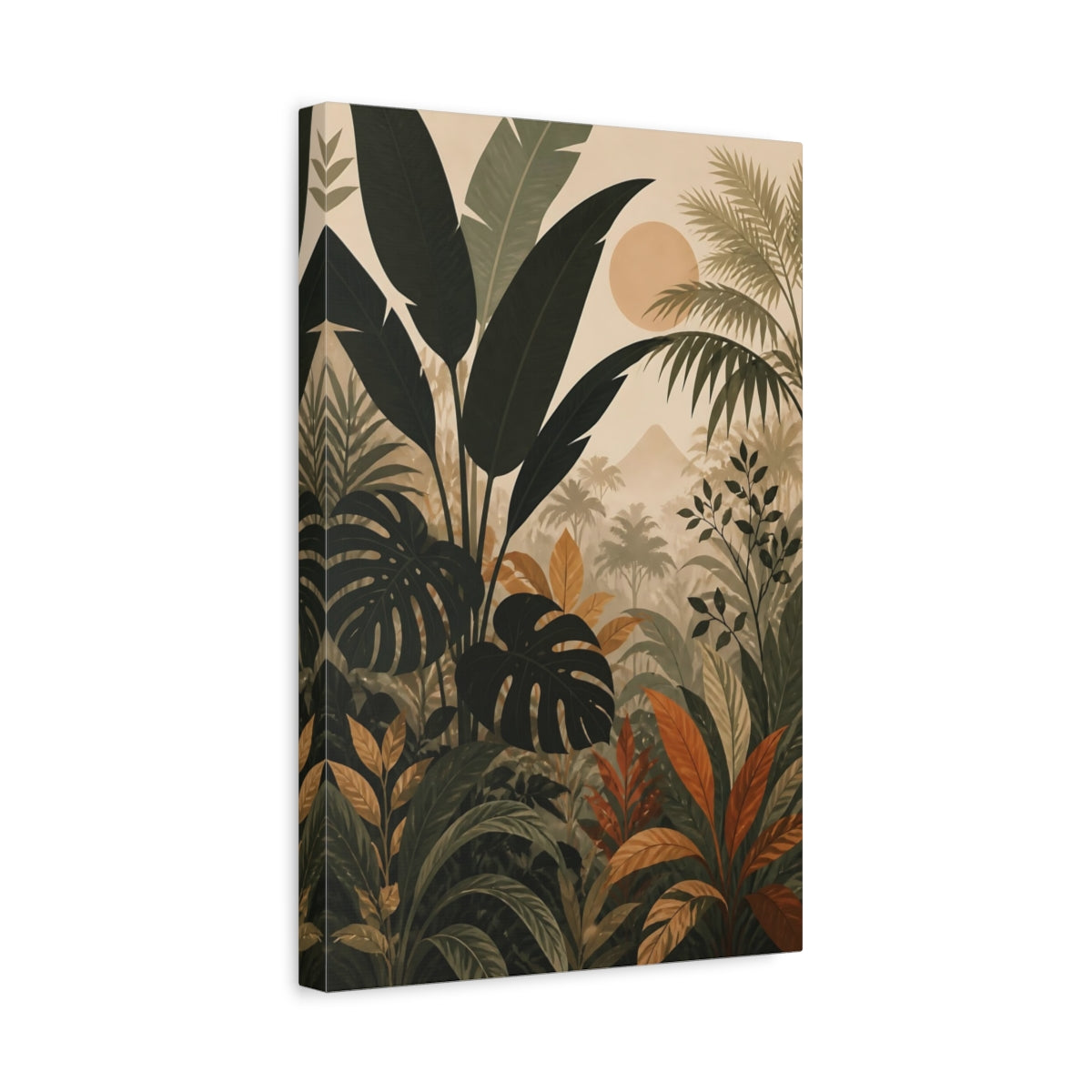 Side Mockup 4. Nature Tropical Plants Tropical Jungle Green shown as stretched canvas wall art