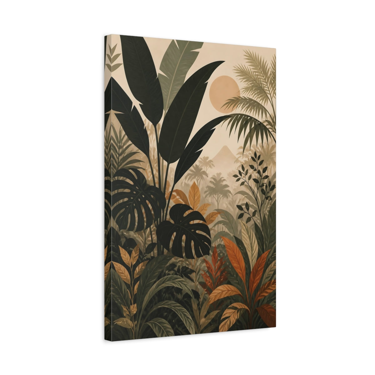 Side Mockup 3. Nature Tropical Plants Tropical Jungle Green shown as stretched canvas wall art