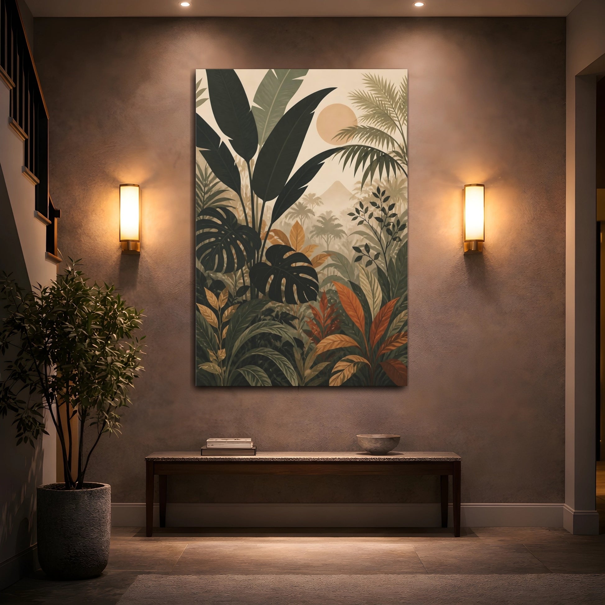 Mockup 2. Nature Tropical Plants Tropical Jungle Green shown as stretched canvas wall art