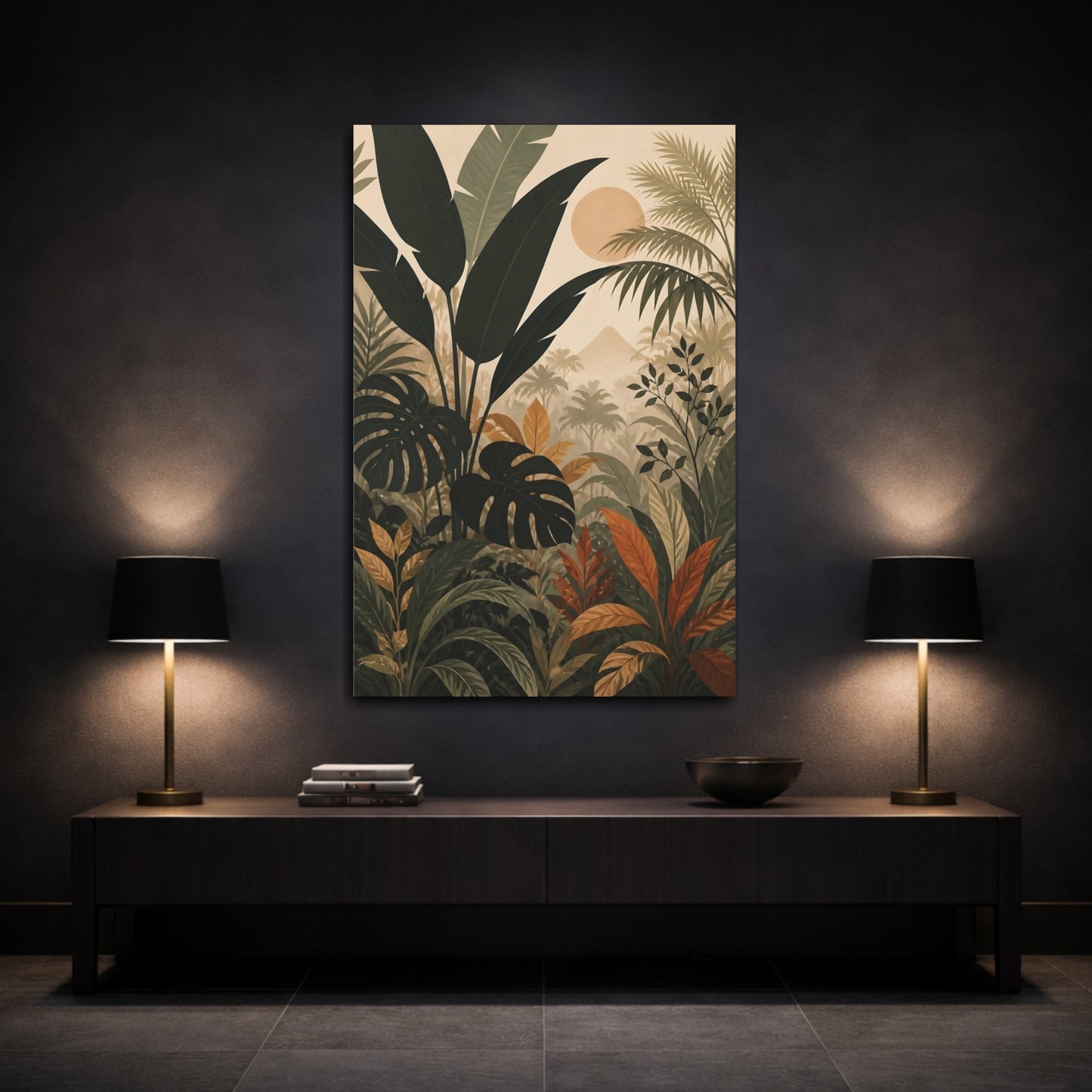 Mockup 3. Nature Tropical Plants Tropical Jungle Green shown as stretched canvas wall art