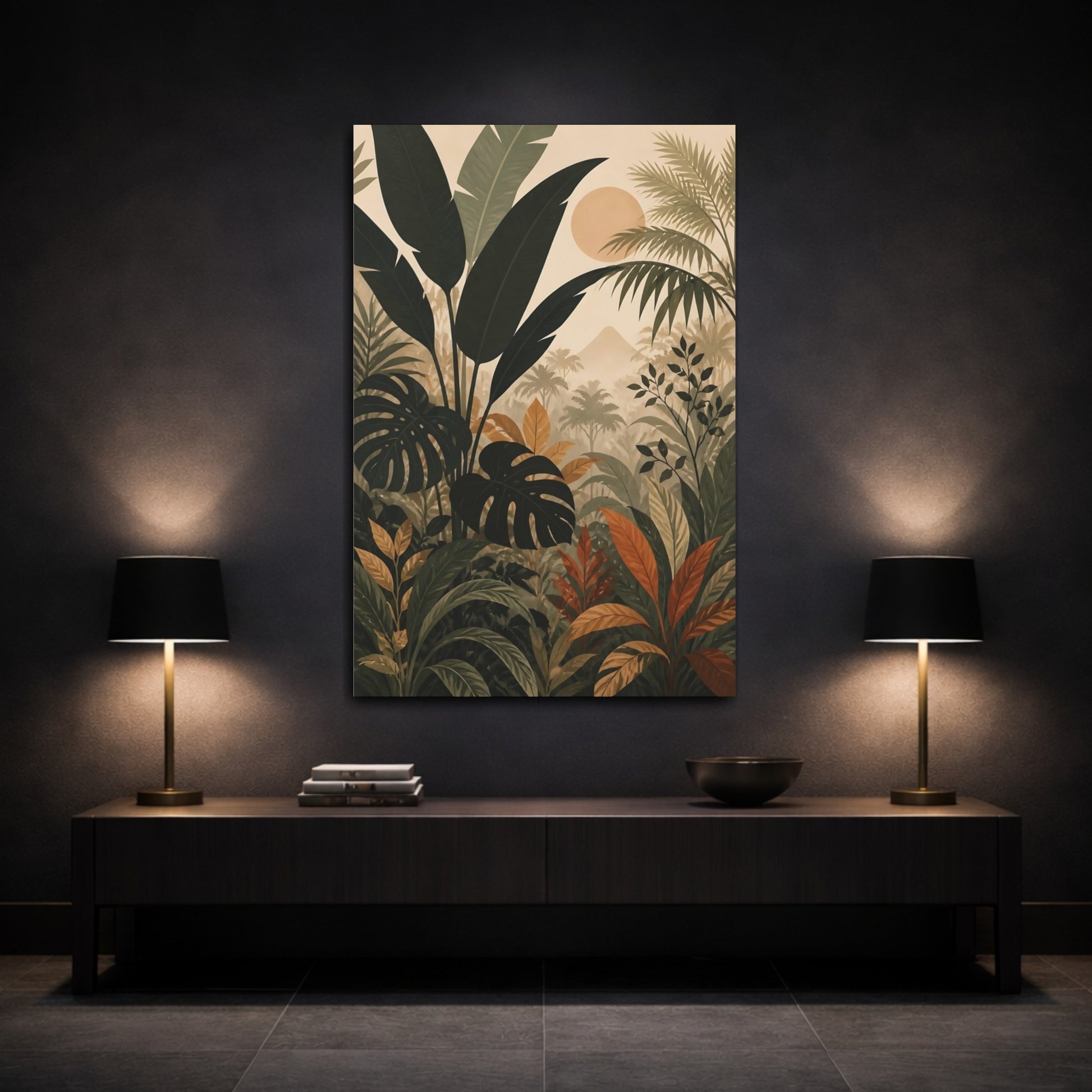Mockup 3. Nature Tropical Plants Tropical Jungle Green shown as stretched canvas wall art
