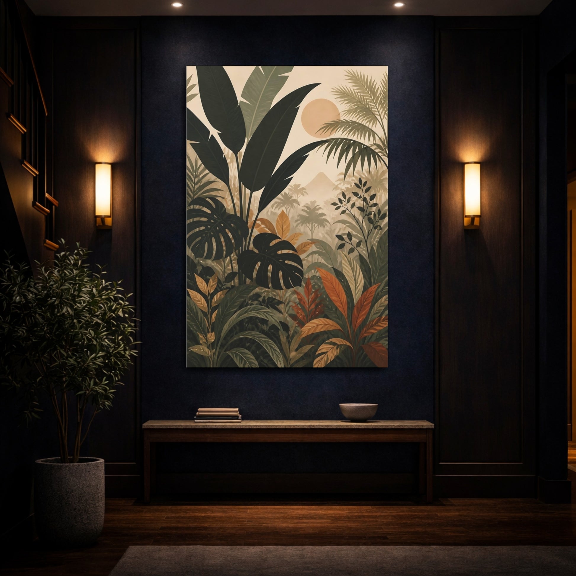 Mockup 4. Nature Tropical Plants Tropical Jungle Green shown as stretched canvas wall art