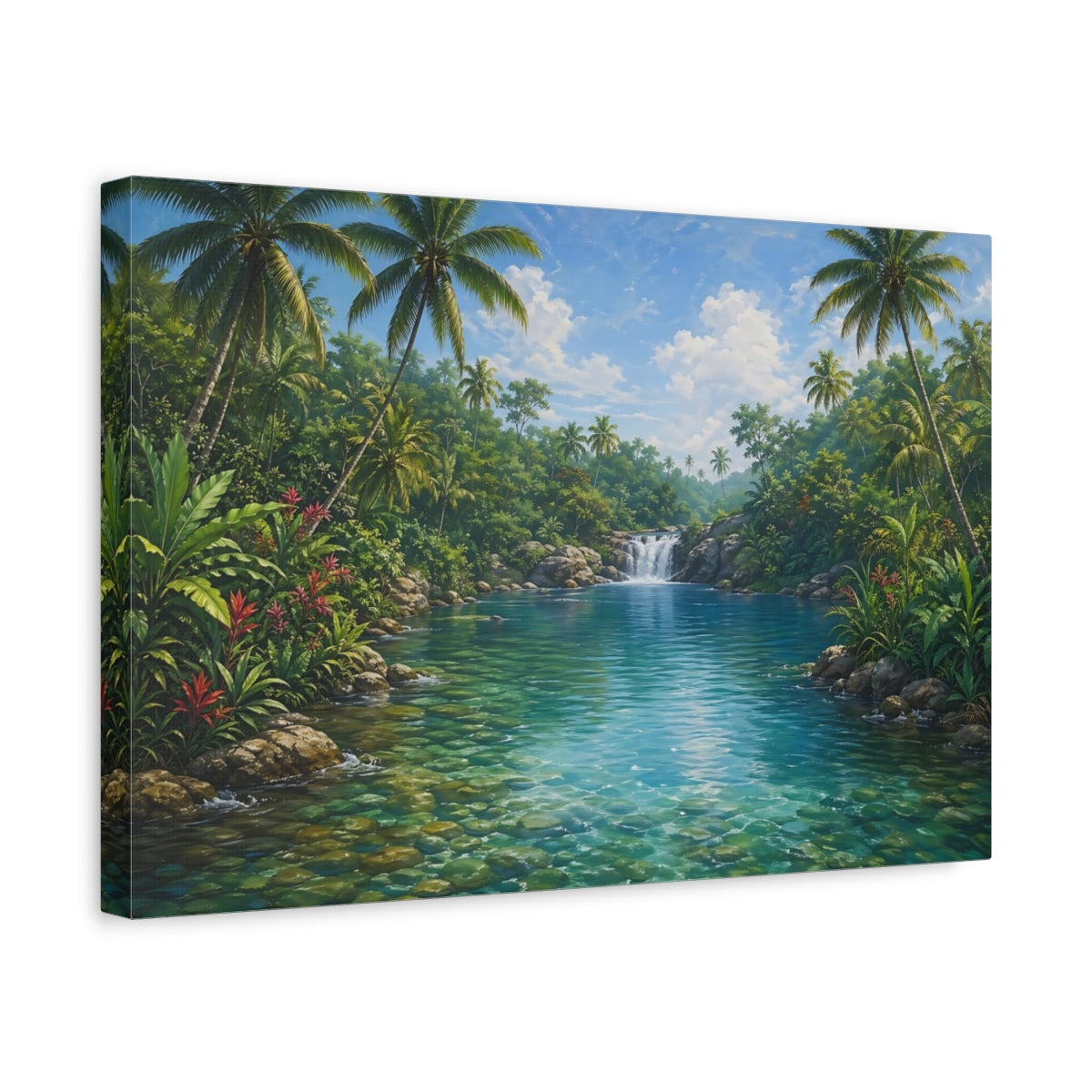 Side Mockup 4. Nature Tropical River Tropical Blue-Green shown as stretched canvas wall art